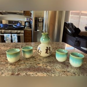 Japanese 5 Piece Pottery Sake Set
